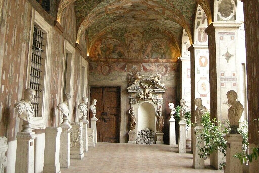 Interior of Palazzo Altemps with sculptures and frescoes 